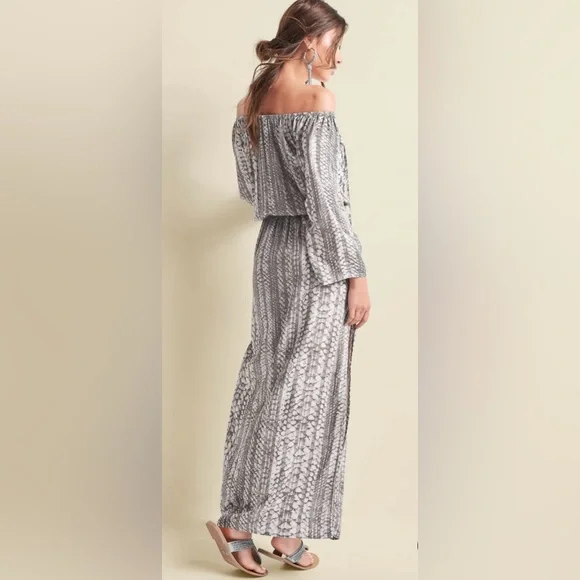 Venus Gray Off-Shoulder Maxi Dress with front slit - Picture 2 of 5